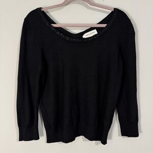 Rena Rowan Vintage 80s 90s Beaded Black Boatneck Sweater M